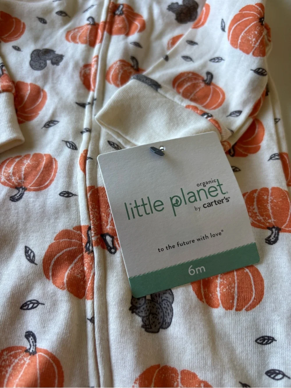 Carter's Cream One-Piece Footed Pajamas with Orange Pumpkin Print